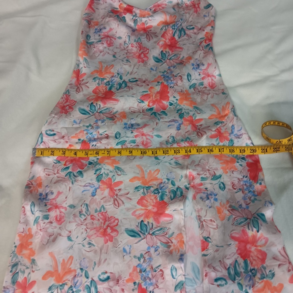 Floral Pink Satin Slip Dress with Cowl Neck - Picture 11 of 12